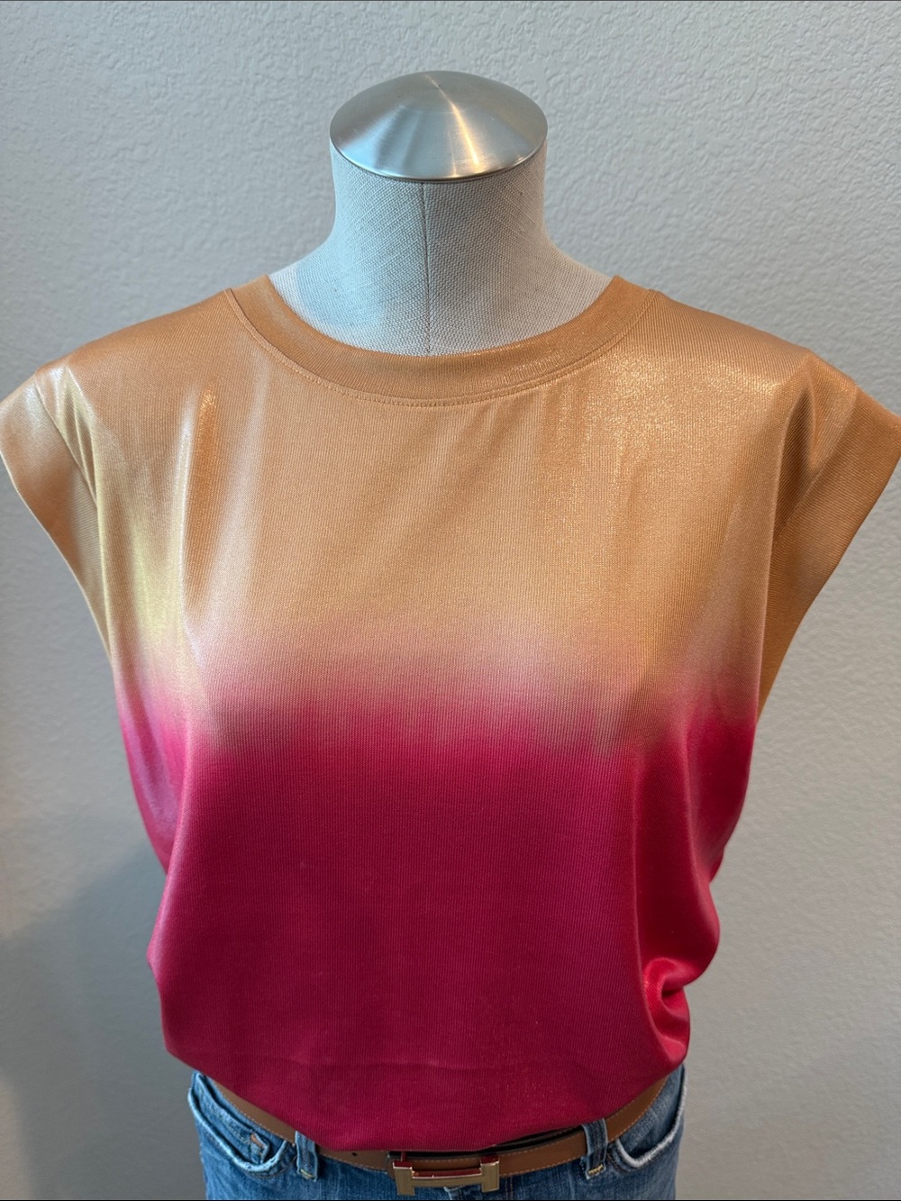 Anthropologie Gold-to-Fuchsia Shimmer Ombre Sleeveless Tank - Picture 9 of 9